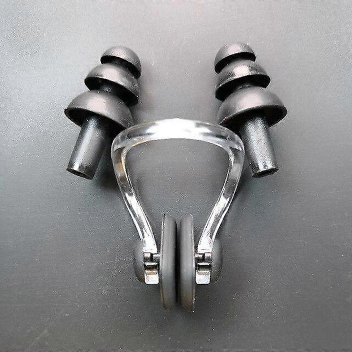 Set accesorii inot, dopuri urechi si clema nas, silicon, 2.7x1.5cm, 3.4x2.6cm, negru