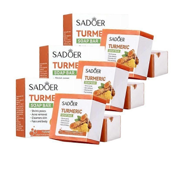 Комплект от 3 почистващи сапуна с екстракт от куркума, SADOER, 100 г, 7x7x3 см