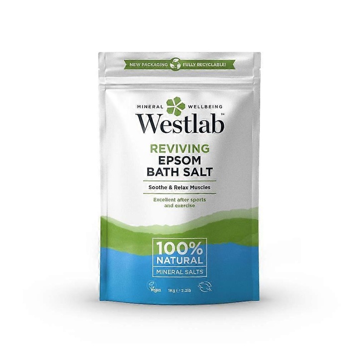 Sare de baie Epsom Westlab 1kg, grad farmaceutic, relaxare muschi, vegan