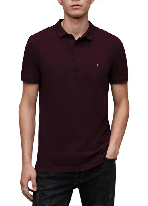 Tricou polo All Saints, model Reform, slim, maro sepia, bumbac, M INTL