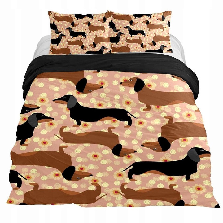 Tacskó kutya mintás ágyneműhuzat garnitúra, 3 részes, 240x220cm, 50x70cm, többszínű