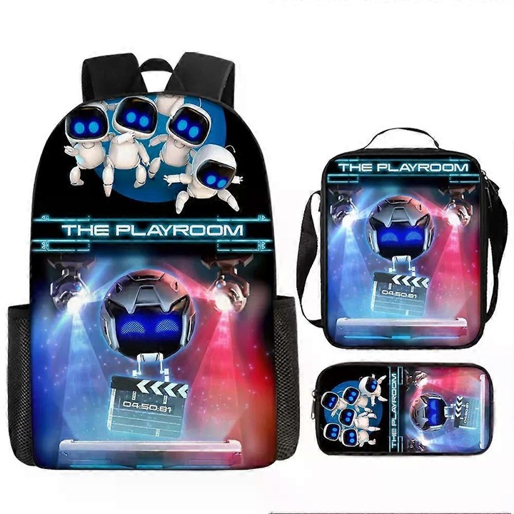 Ghiozdan scolar, set cu penar si geanta de umar, multicolor