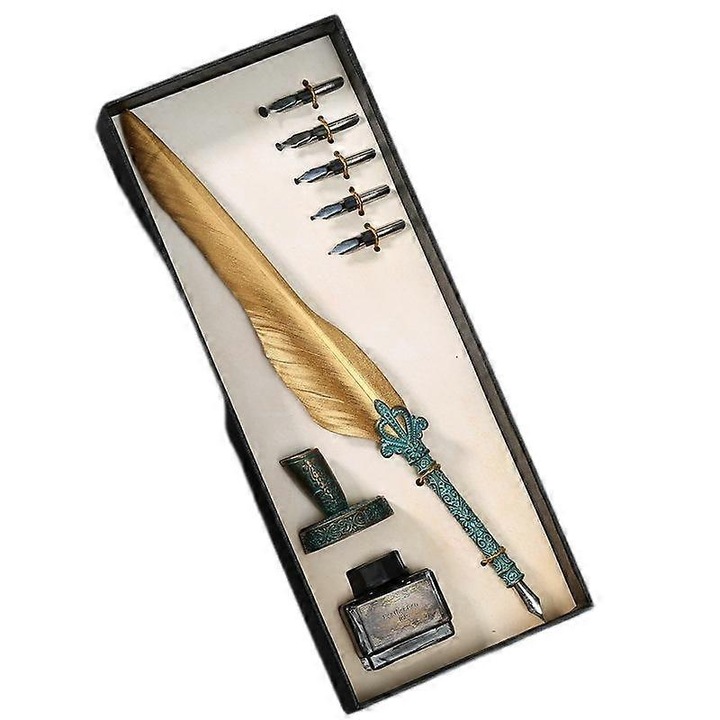 Set stilou vintage/accesorii, Pene/Aliaj