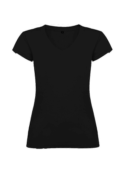 Дамска тениска, черна, памучна, V-образно деколте, къс ръкав, slim fit,