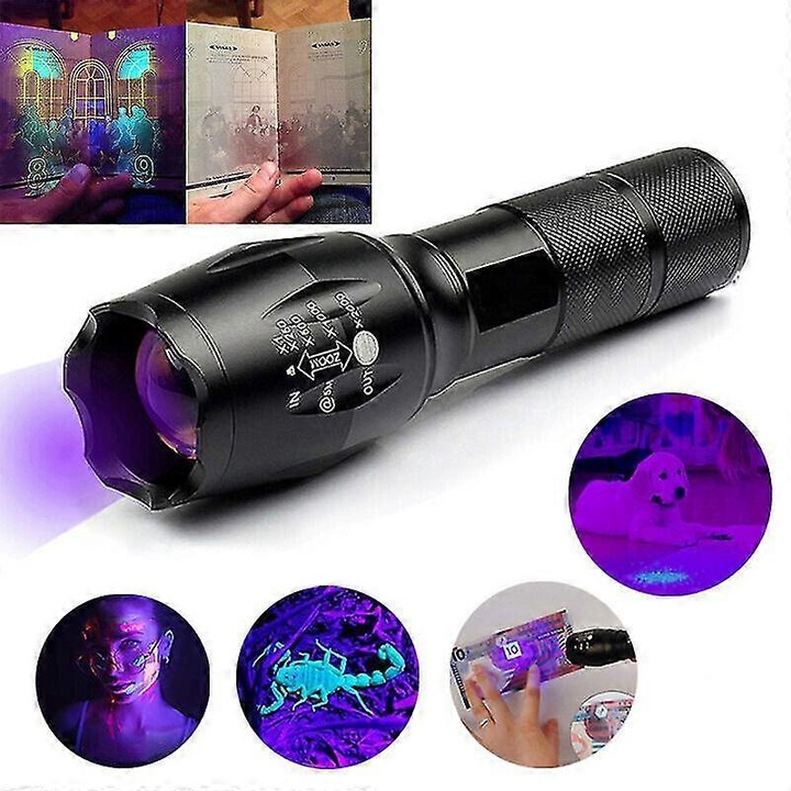 UV lámpa, 120000lm, csúszásmentes kialakítás, vízálló, fekete, 13x3x3cm, csuklópánttal