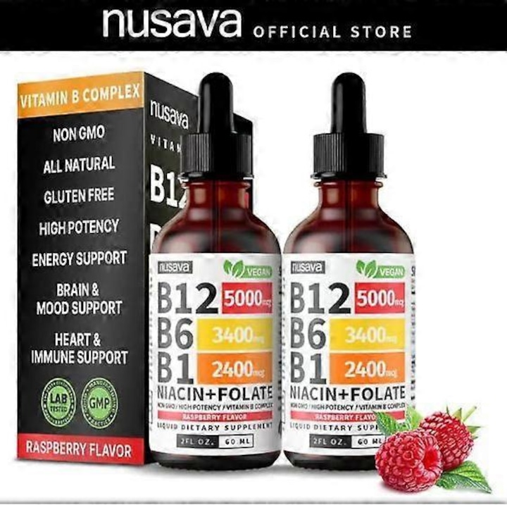 Picaturi Vitamina B12 si B6, set 2 buc, 5000mcg, vegan, fara gluten