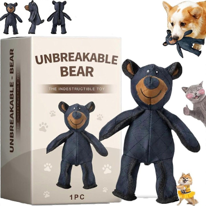 Jucarie pentru caini, ursulet indestructibil, albastru, pentru caini mari si mici