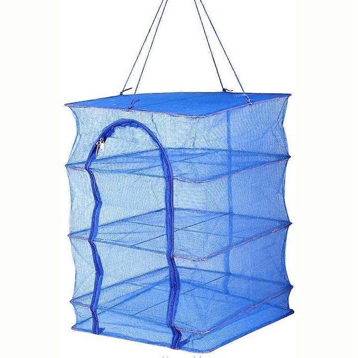 Uscator legume, 4 straturi, design pliabil, metal si polietilena, albastru, 35x35x65cm