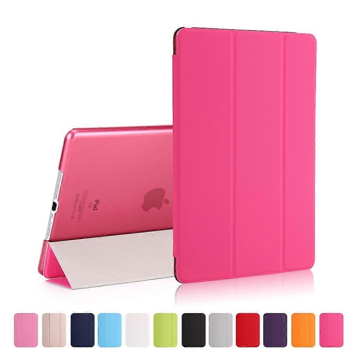 Тройно сгъваем калъф за таблет, розов, за iPad 9.7 инча, с функция за събуждане/поглъщане, изработен от PU и прозрачен PC