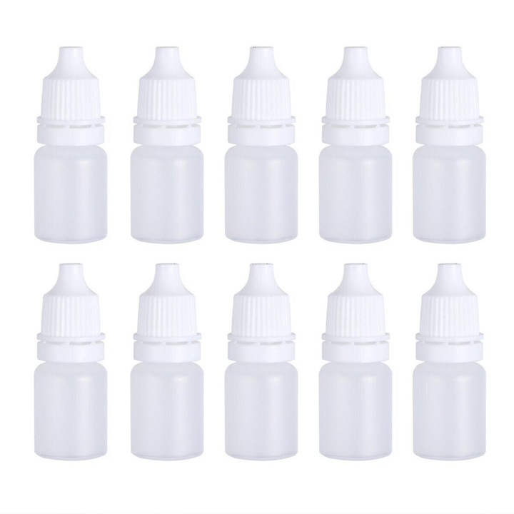Set 10 Sticle Squeezable 5ml pentru Lichide cu Capac Sigur pentru Copii, Plastic, 5.00x2.00x2.00cm