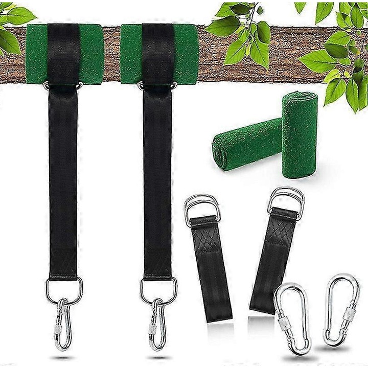 Set 2 curele suspendare leagan 1.5m, rezistente la intemperii, cu carabiniere din otel, protectie pentru copaci