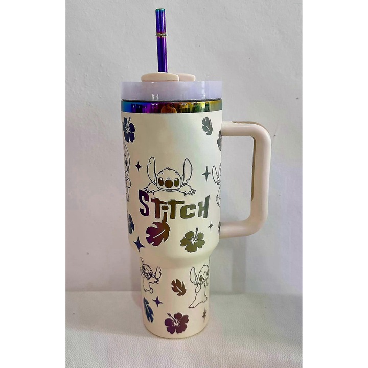 Термос от неръждаема стомана 40oz, Lilo & Stitch, изолиран, за пътуване, многоцветен