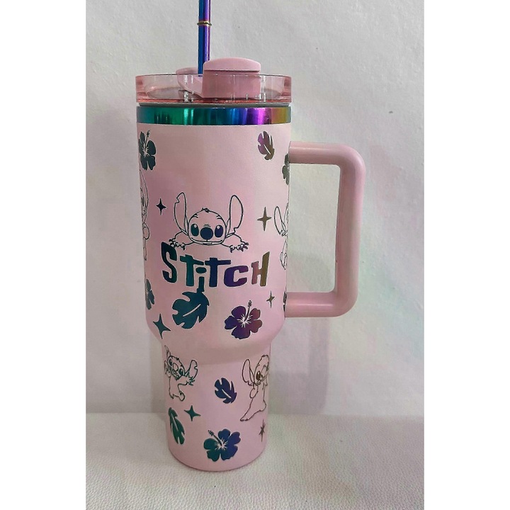 Termos din inox, 40oz, Lilo & Stitch, Roz