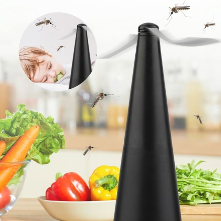 Fekete Elektromos Ventilátor Rovarriasztó USB-vel és Elemekkel Ø8,5x25cm