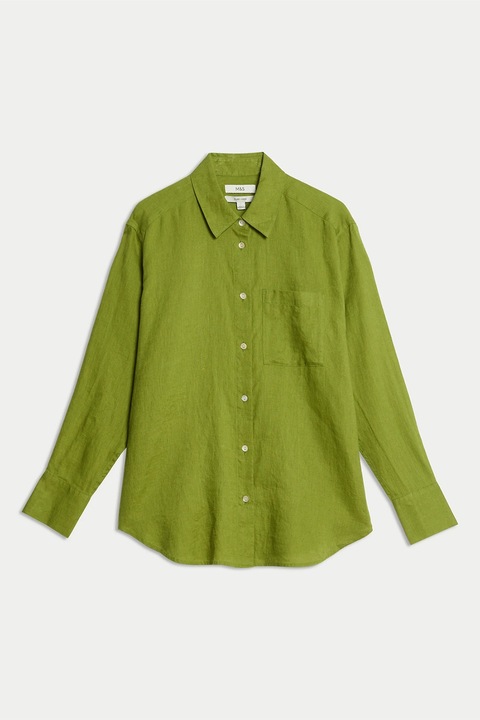 Marks & Spencer, Camasa de in cu buzunar pe piept, Verde inchis, 48