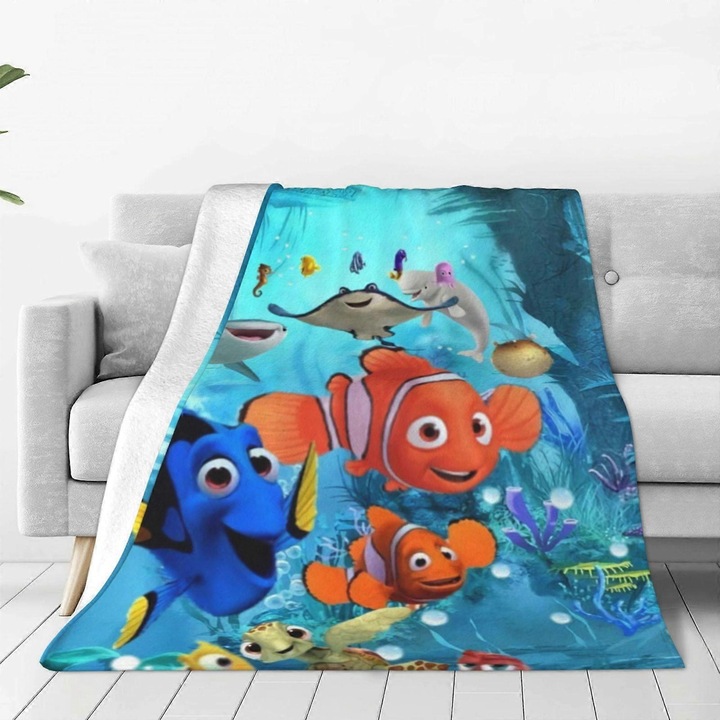 Patura din microfleece, Finding Nemo, 150x200cm, multicolor, usor de transportat