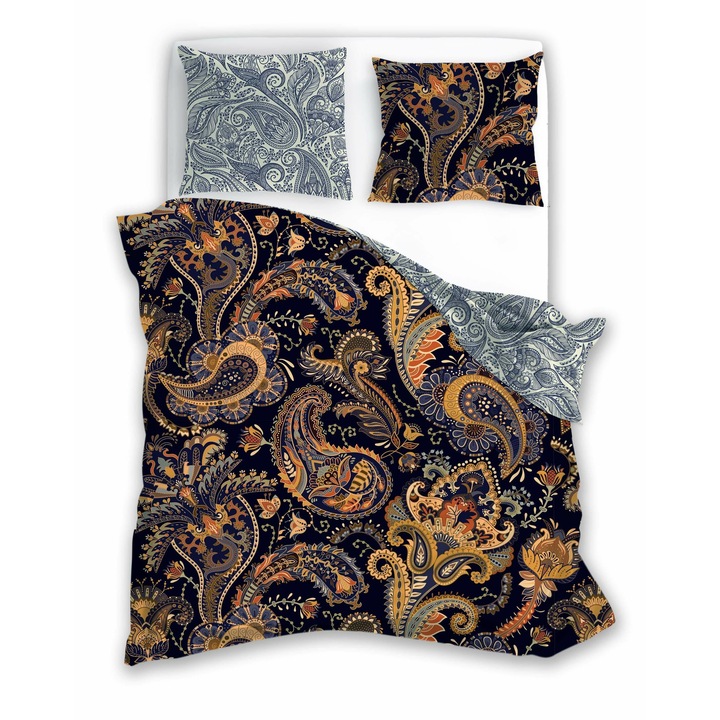 Faro ágyneműgarnitúra, 220x200cm, 100% szatén pamut, fekete, barokk mintázat