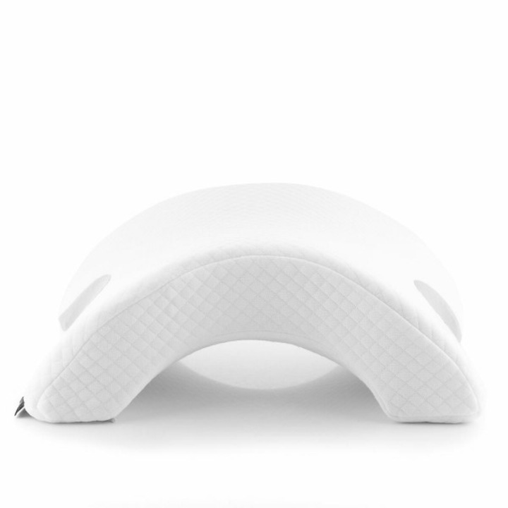 Perna ergonomica pentru cupluri cu spuma cu memorie, forma curbata cu suport pentru brat, husa detasabila si lavabila, ideala pentru dormit impreuna, alb/gri