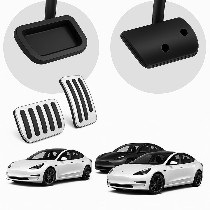TOPFIT pedálborítások Tesla Model 3 / Y 2017–2025 – Csúszásmentes alumínium, prémium sportdizájn, Highland és Juniper kompatibilis