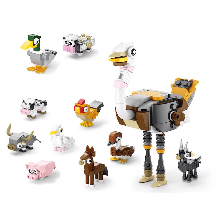 10 piese, Seturi de blocuri de constructie, OVERTANG, 335 figuri animale, cadouri pentru copii, 6-12 ani, multicolor