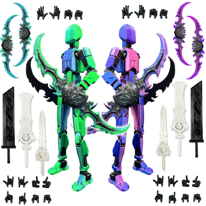 Комплект 2 фигурки робот T13, OVERTANG, артикулиращи, многоцветни, 13 см