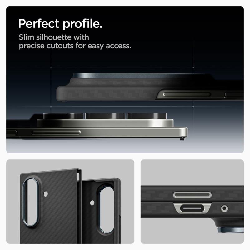 Husa telefon Spigen Airskin Aramid, protectie subtire, poliicarbonat si fibra aramidica, neagra, pentru Samsung Galaxy Z Fold 7