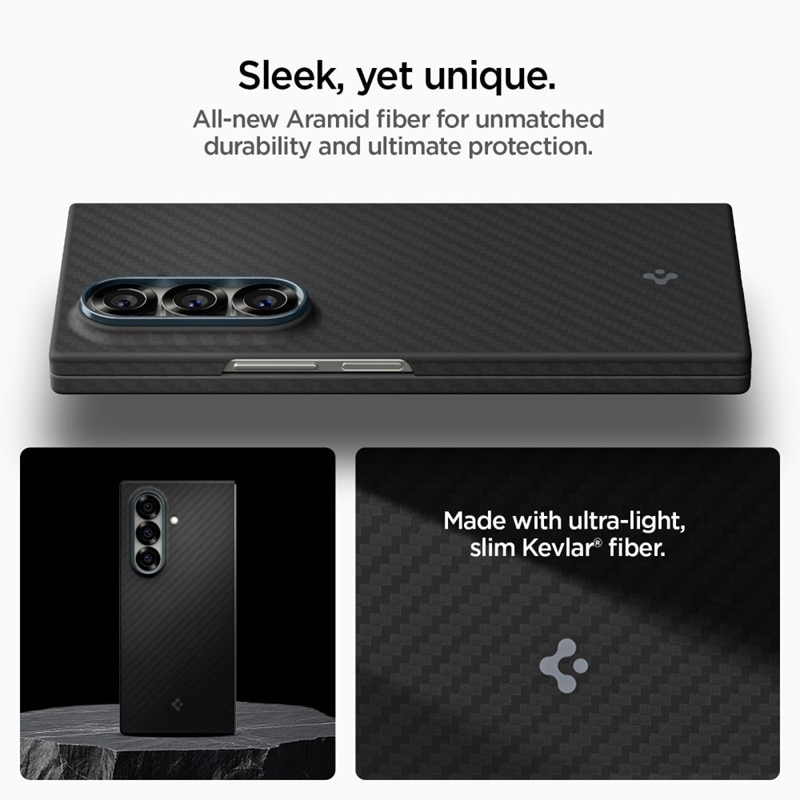Husa telefon Spigen Airskin Aramid, protectie subtire, poliicarbonat si fibra aramidica, neagra, pentru Samsung Galaxy Z Fold 7