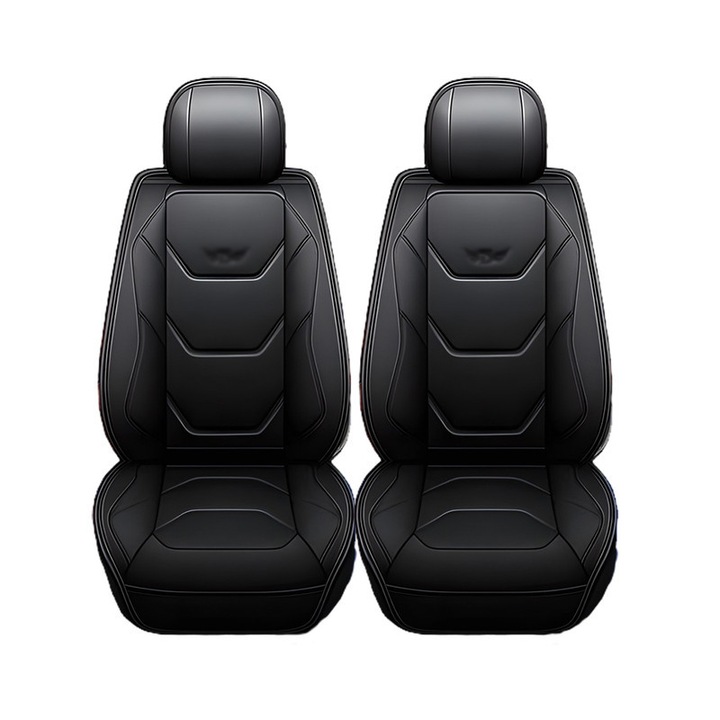 Set 2 Huse Universale pentru Scaune Auto Fata, Piele Ecologica Rezistenta la Uzura, Compatibile Airbag, Instalare Usoara, Negru