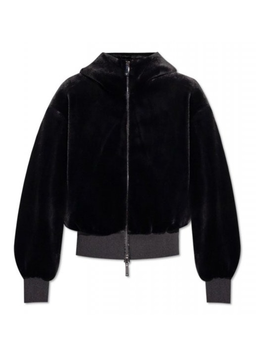 Geaca dama, Emporio Armani, bomber, gluga nedetasabila, neagra, poliester, 42 EU