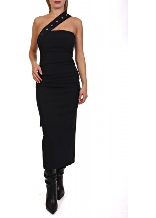 Rochie dama Patrizia Pepe fara bretele, asimetrica, poliester/elastan, negru