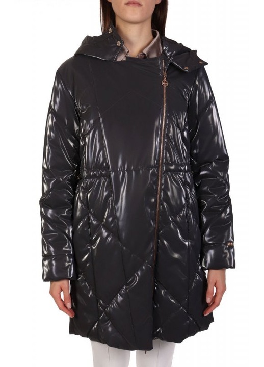 Geaca Liu Jo cu gluga matlasata, gri inchis, 100% poliester, S INTL