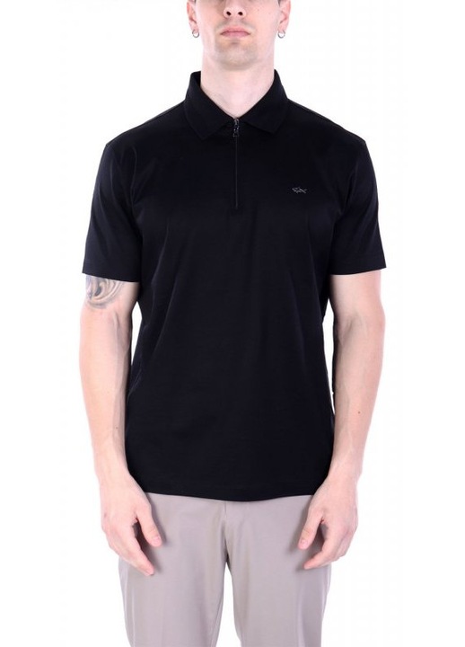 Tricou barbati Paul&Shark, fermoar pe jumatate, logo metalic, negru, bumbac, 2XL INTL