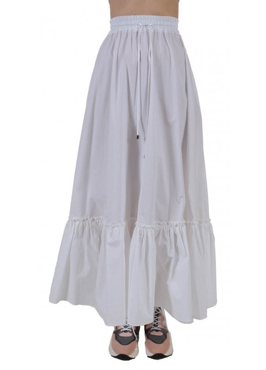 Fusta lunga Pinko, volane, alb, bumbac, 42 EU