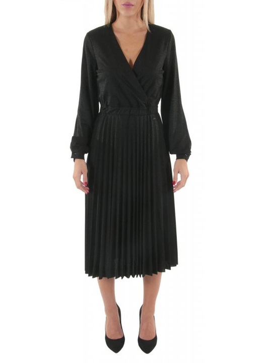 Rochie Trussardi Jeans, neagra, din jerse cu lurex plisat, 73% viscoza, 13% fibra metalizata