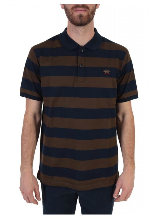 Tricou barbati Paul&Shark, dungi duble, bumbac organic, Maro/Bleumarin