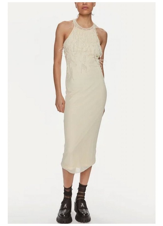 Rochie midi dama Patrizia Pepe, viscoza/poliamida, crem, 42 EU