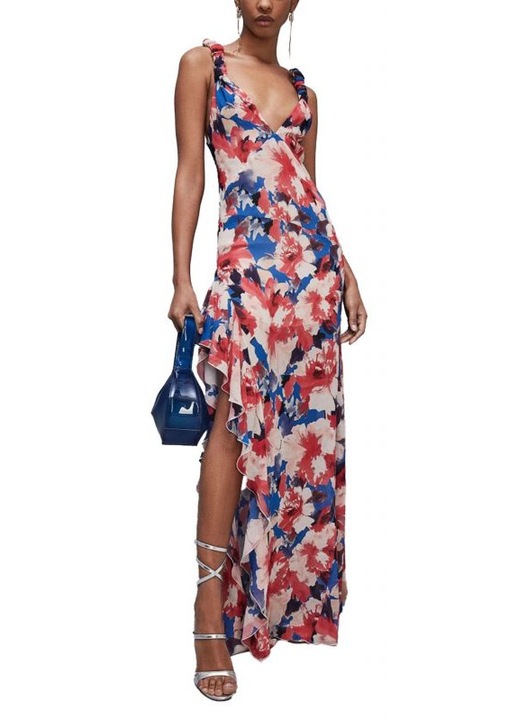 Rochie maxi dama Patrizia Pepe, cu volane, viscoza, multicolor, 46 EU