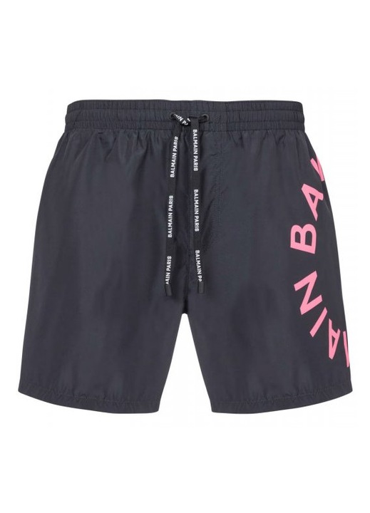 Costum de baie barbati, Balmain, sort cu logo, negru-roz, 100% poliester, L INTL