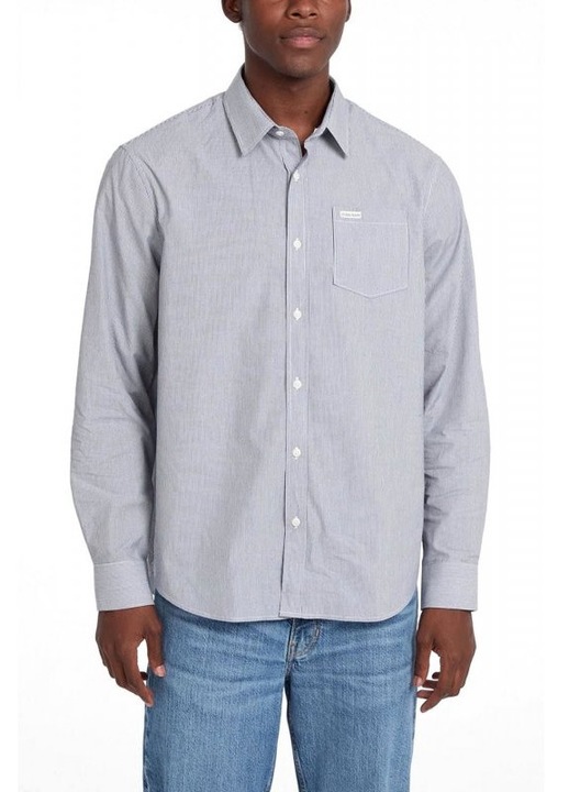 Camasa barbati, Guess Jeans, dungi, croiala clasica, albastra, bumbac