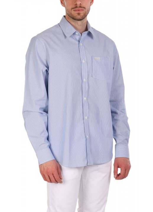 Camasa barbati, Guess Jeans, dungi, croiala clasica, albastru deschis, bumbac