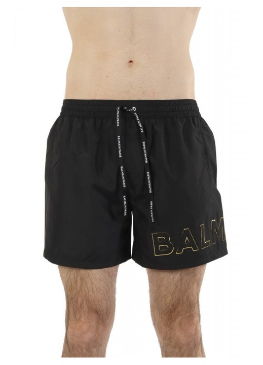 Costume de baie barbati, Balmain, sorta cu logo negru-auriu, 100% poliester