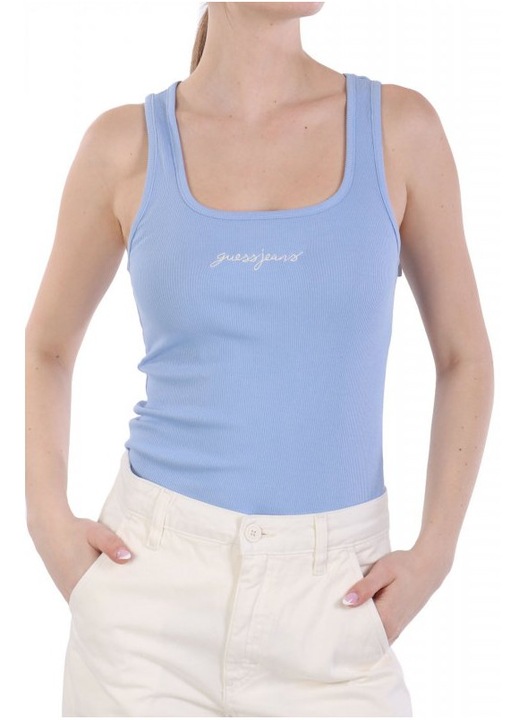 Maiou dama Guess Jeans, albastru, bumbac/elastomer, M INTL