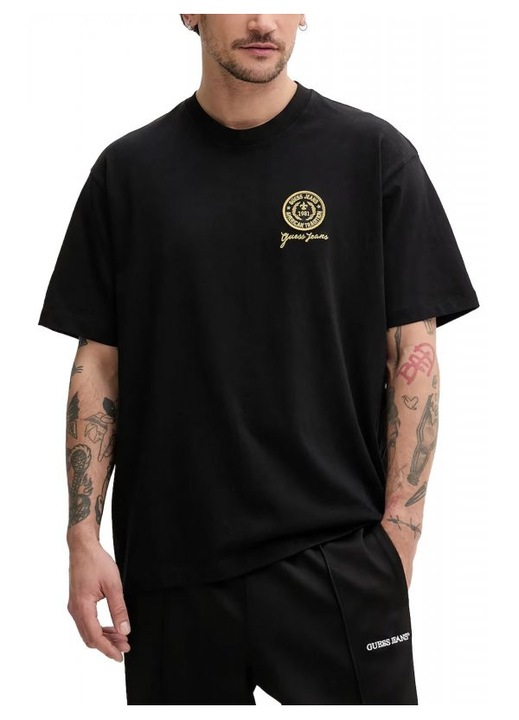 Tricou barbati, GUESS JEANS, croiala oversized, negru, 50% bumbac, 50% bumbac organic