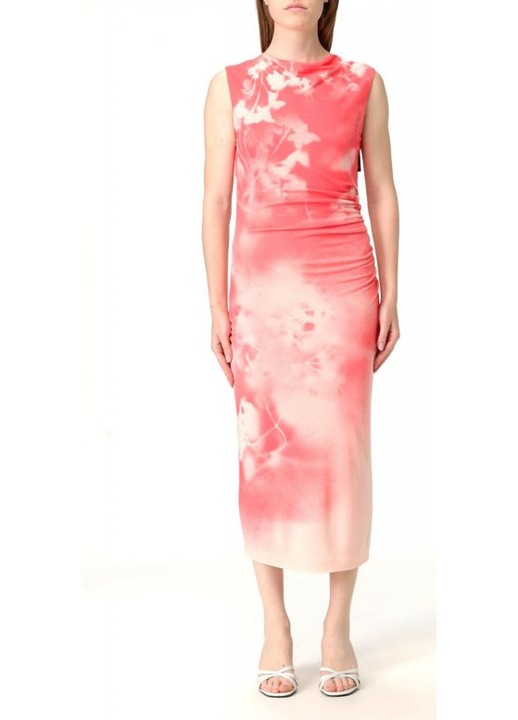 Rochie midi dama BOSS, viscoza, ecru/coral