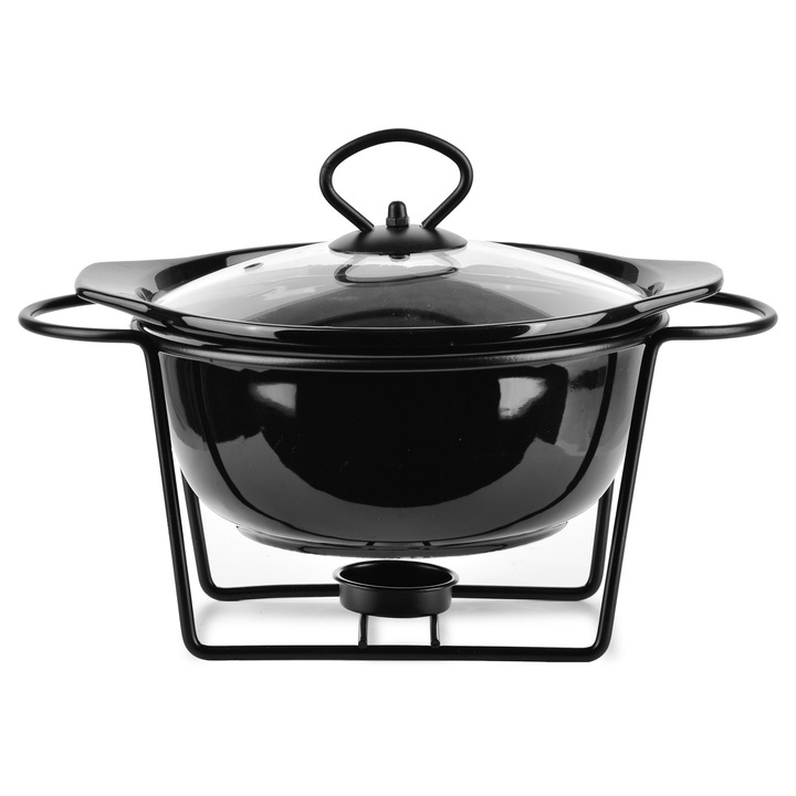 Vas termorezistent Allesken Modern Kitchen cu suport metalic si capac sticla negru 22,9x19,3x8,7cm 1,2L set 3 piese