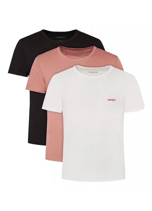 Set 3 tricouri barbati, Hugo RN TRIPLET P Bumbac, Alb-Somon-Negru