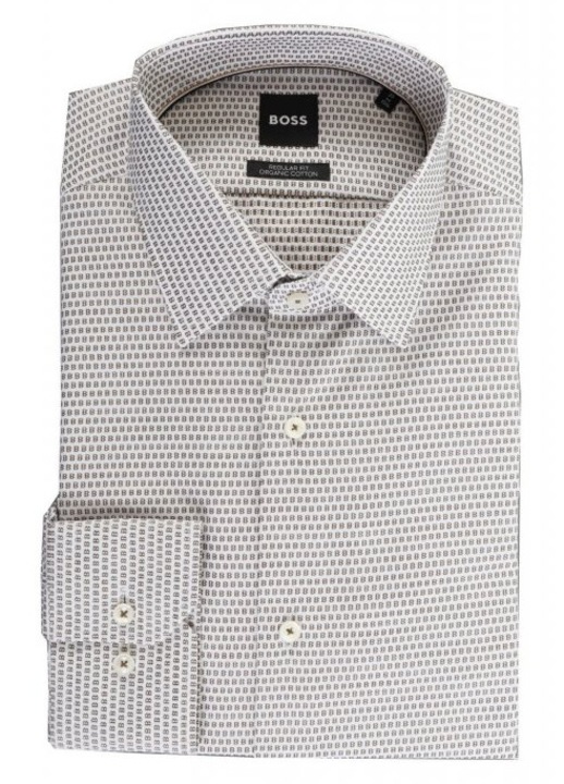 Camasa barbati H-JOE-KRNT-C1-214, BOSS, Bumbac, Kaki/Alb