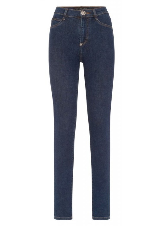 Blugi pentru dama Philipp Plein, talie inalta, bumbac/elastan, albastru