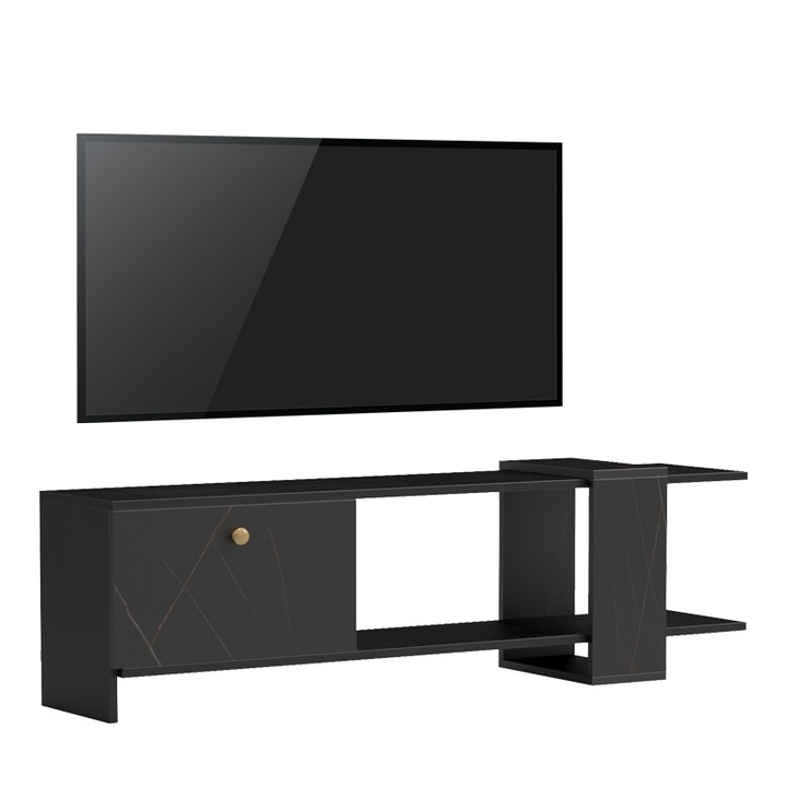 Модел ТВ стойка, Черен/Мраморно черен, 120x25x36.8 см