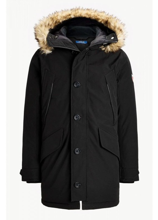 Geaca barbati, Ralph Lauren, parka cu gluga detasabila, neagra, poliester reciclat, bumbac